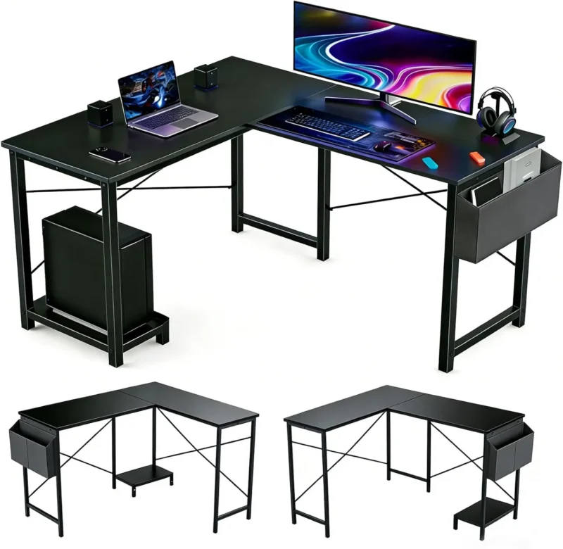 50-Inch L-Shaped Computer Desk with Storage & CPU Stand