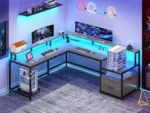 L-Shaped Computer Desk with Power Outlet & Storage
