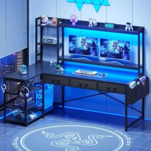 55-Inch L-Shaped Computer Desk with Hutch
