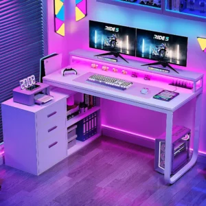 L-Shaped Gaming Computer Desk with Storage